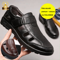 😎👞【Piele naturală premium – versiune nou îmbunătățită】Sandale bărbătești high-end din piele naturală, cu design perforat