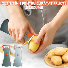 【3 buc】Curățător Multifuncțional 2-în-1 pentru Legume și Fructe: Cu Două Lame Rotative și Carcasă de Protecție, Ghilotina de Curățat Cartofi și Roșii
