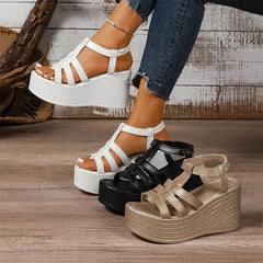 【Înălțare 8CM】Sandale romane cu platformă wedge și barete împletite