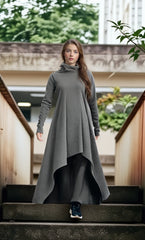 🔥【Reducere la Produs Nou – Revine la prețul inițial în curând】👗Rochie asimetrică de damă cu mâneci lungi și glugă