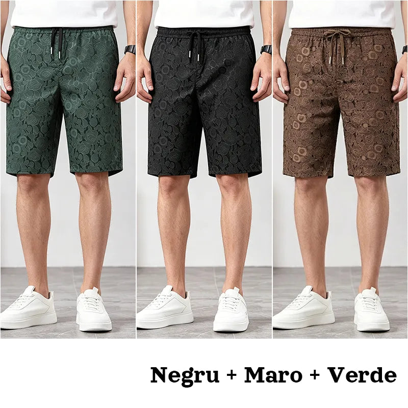 🩳【Set de 3 bucăți】Pantaloni scurți bărbătești la modă, din material răcoros tip mătase de gheață, cu imprimeu