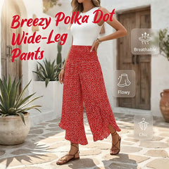 👖Pantaloni largi cu talie înaltă și imprimeu cu buline, moderni și lejeri