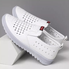 Pantofi din piele moale pentru bărbați, cu design perforat și respirabil – stil business & casual