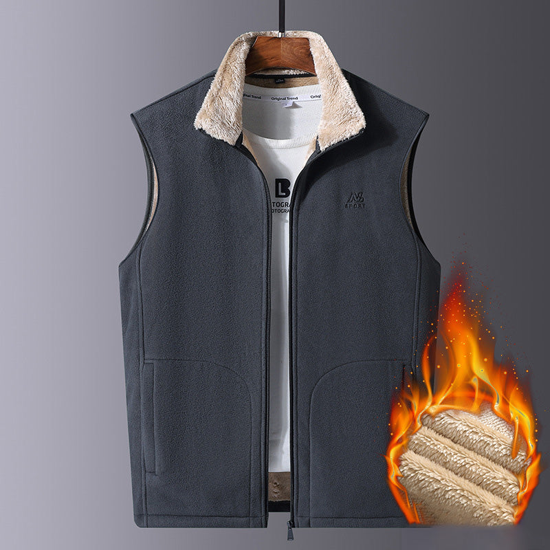 🔥【Mari reduceri】🧥 Vestă căptușită din blană de oaie, caldă, fără mâneci, pentru bărbați