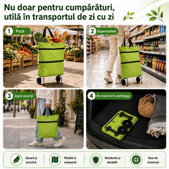Geantă pliabilă de cumpărături cu roți – Soluția 2 în 1 pentru cumpărături fără efort! 🛒✨