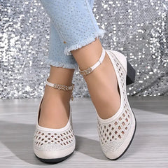 Pantofi Eleganți cu Perforații și Toc Clasic: Barete Rafinate cu Detalii Strălucitoare, Stil "Glow & Dance", Mărimi 35-40