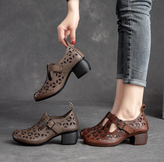 Pantofi de damă din piele perforată cu toc înalt