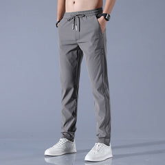 💥【Elasticitate Ridicată】Pantaloni Casual Bărbați, Culoare Solidă, Croială Slim Fit