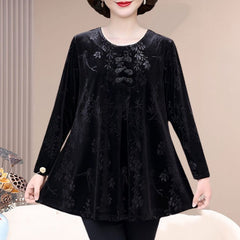 🔥【50% Reducere】🔥 Bluză nouă elegantă din catifea, cu imprimeu retro