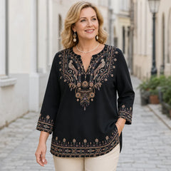 Tricou Lejer cu Imprimeu Boho în Stil Vintage——Stil rafinat, croială lejeră și mărimi mari pentru o potrivire perfectă