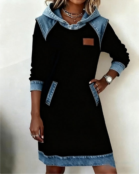 🌷🌞Nouă rochie din denim patchwork pentru iarna anului 2025, elegantă și simplă