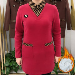 🔥 Bluza noua de toamna si iarna, calda, catifelata, cu model din doua piese, guler in carouri