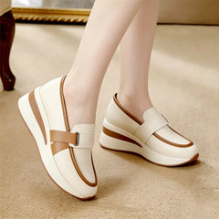 Pantofi Loafers cu Platformă pentru Femei, Design Elegant cu Talpă Înaltă, Piele Moale, Stil Casual și Office, Culori Contrastante