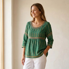 Bluză de Dama în Stil Bohemian cu Imprimeu Vintage – Material Moale și Respirabil, Croială Lejeră Confortabilă, Gât Rotund
