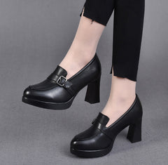 👠【Mari vânzări】Pantofi Eleganți cu Toc Gros din Piele Naturală, Confortabili și Care Nu Rănesc Picioarele!