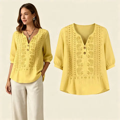 👚 Tricou din Bumbac și In cu Broderie în Stil Boho