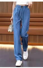 👖Jeans damă tip Clopot cu Talie Înaltă și Țesătură Răcoroasă