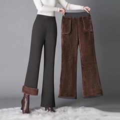 【Țesătură îmbunătățită】Pantaloni din Lână de Lux, cu Talie Înaltă și Croială Bootcut, care subțiază Silueta