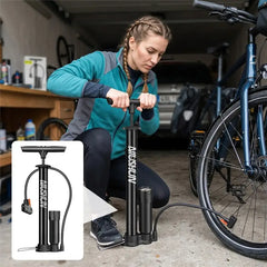 Pompă de aer multifuncțională pentru acasă, pentru biciclete, mașini și mingi：Cu manometru, control precis al presiunii aerului