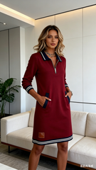 🎉【Reducere la produs nou – În curând va reveni la prețul inițial】Rochie nou model cu fermoar, guler revere și două tonuri de culoare