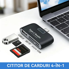 Cititor de carduri multifuncțional 4 în 1 — compatibil atât cu Type-C, cât și cu sistemele Apple 🍎⚡