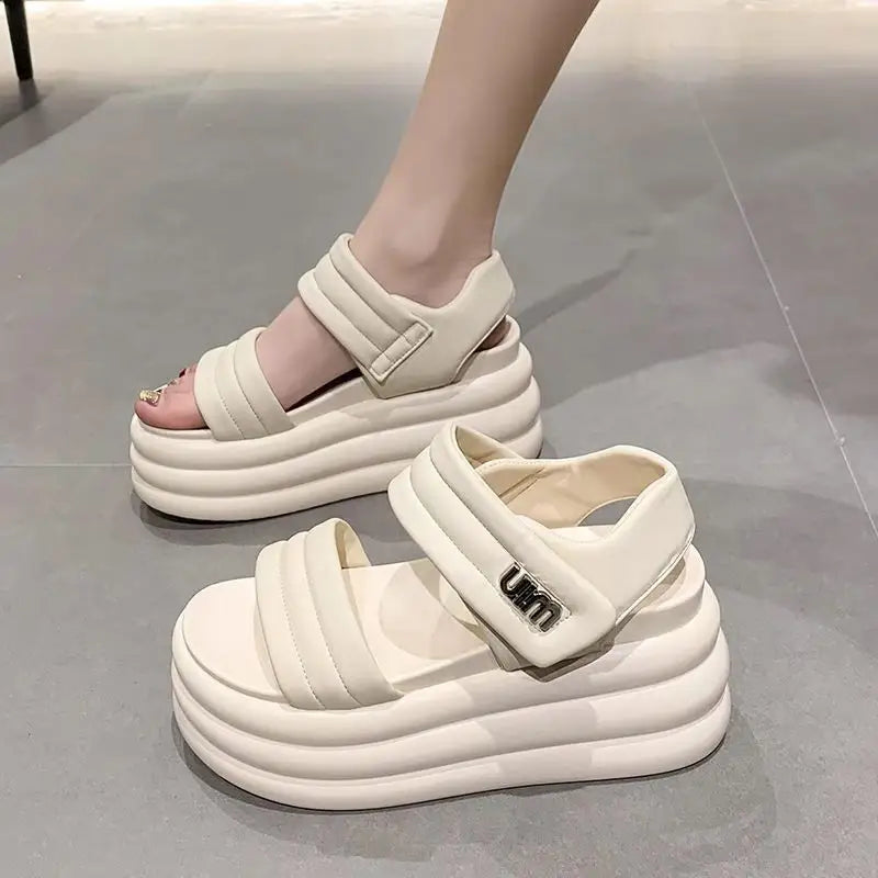 Sandale de Vară cu Platformă Înaltă Masivă din Piele pentru Femei | Pantofi Casual în Stil Roman cu Barete Încrucișate, Efect de Subțiere și Amortizare Șocuri