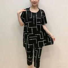【Top + Pantaloni】Costum de femeie cu mânecă scurtă, stil nou 2025, lejer, pentru femei de vârstă mijlocie și în vârstă