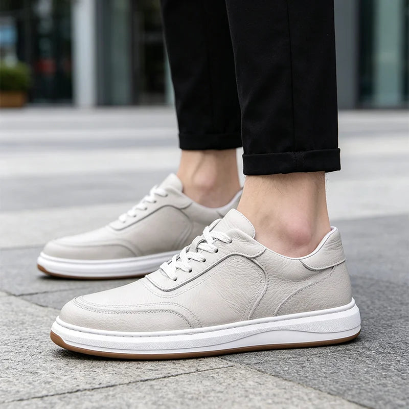 Pantofi Casual din Piele Naturală pentru Bărbați, Adidași Clasici și Sport cu Talpă Moale, Model Respirabil Găurit de Vară