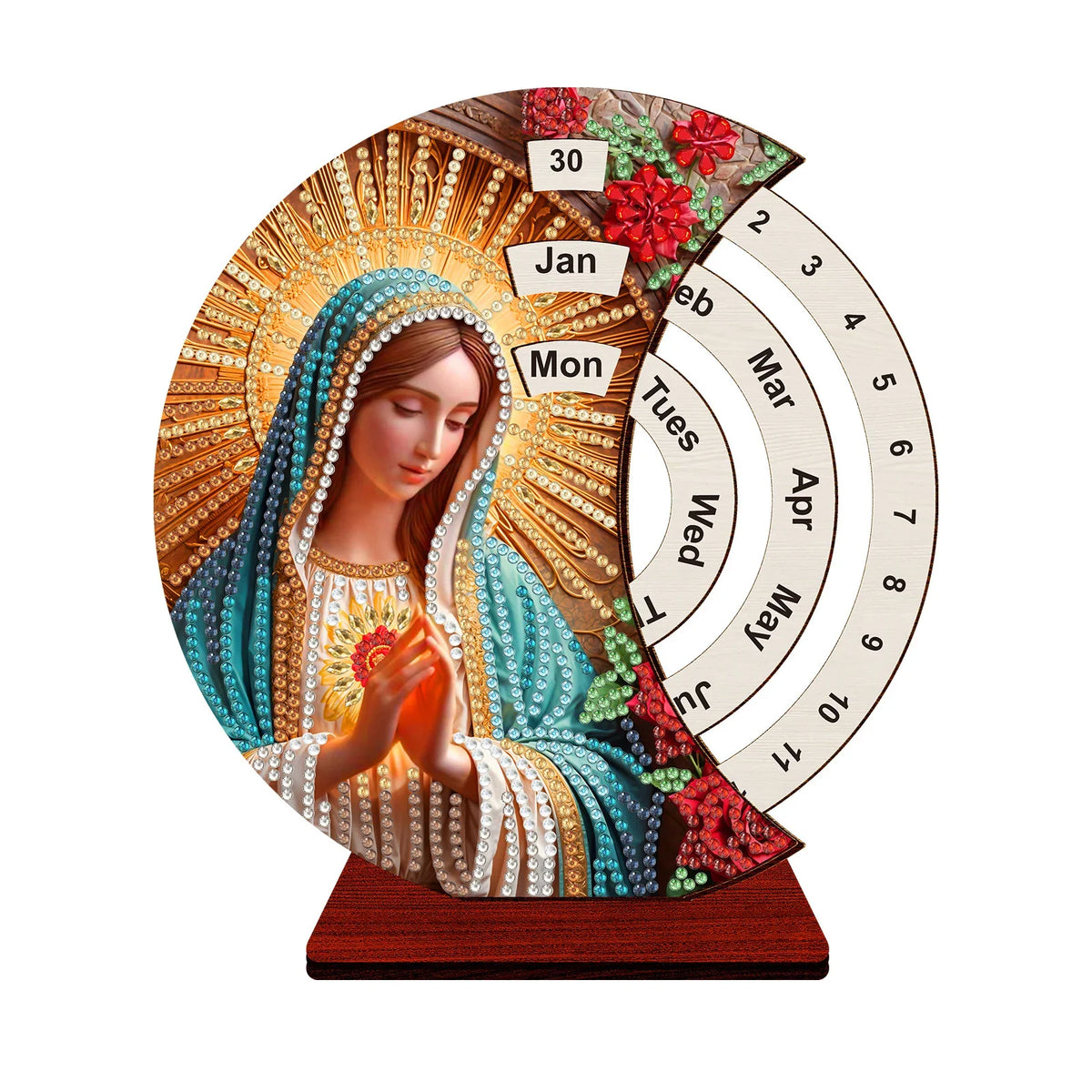 🙏💎Calendar Rotativ DIY cu Diamante, Decor Handmade cu Fecioara Maria