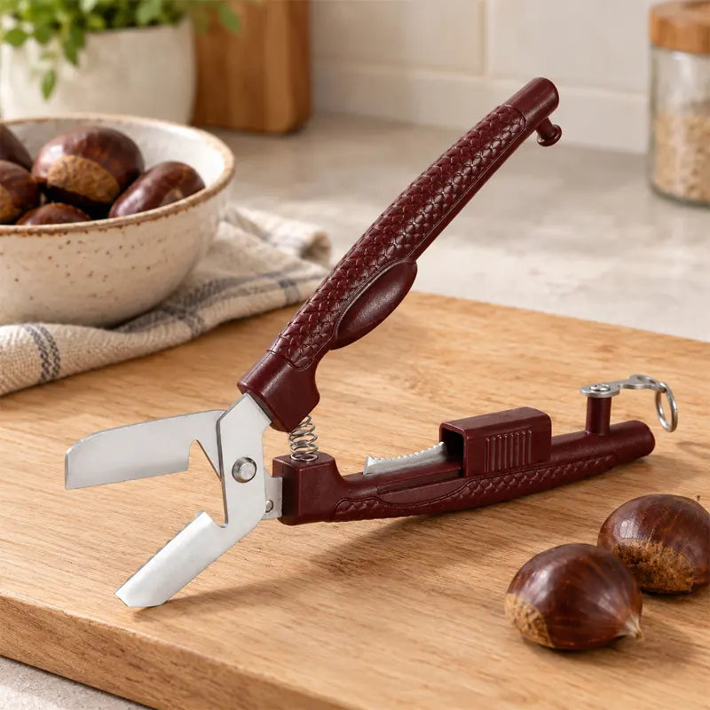 🌰 Bucură-te de Castane Coapte Fără Efort! Cleste Multifuncțional de Crestat și Decojit Castane (Generația 5) ✂️ | Tăietură în Cruce Rapidă · Lamă Zimțată · Locaș Fixator Anti-Alunecare · Sigur & Ușor de Folosit