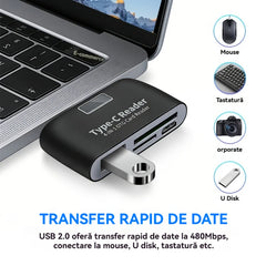Cititor de carduri multifuncțional 4 în 1 — compatibil atât cu Type-C, cât și cu sistemele Apple 🍎⚡