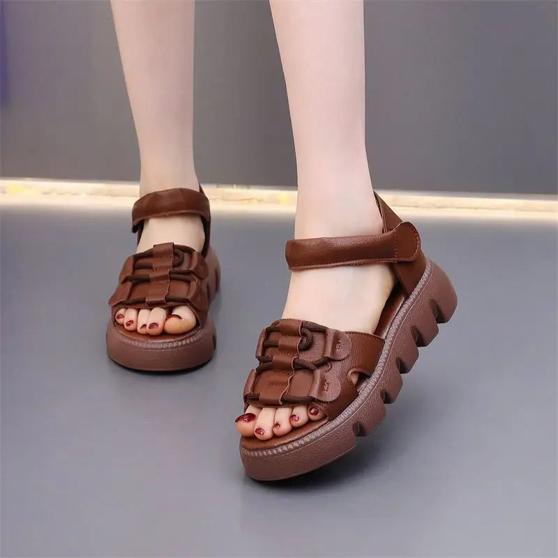 Sandale Damă din Piele Naturală | Talpă Groasă și Confortabilă | Mărimi 35-40
