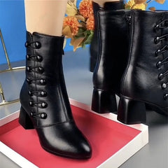 🔥【Super vânzare】Cizme de damă la modă, din piele moale, cu design distinctiv cu nasturi