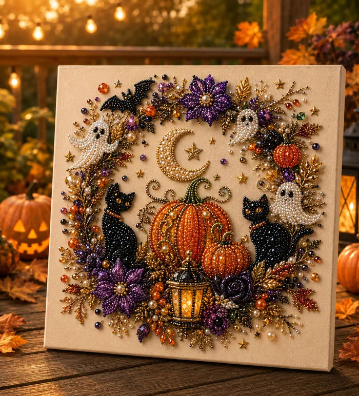 【20*20cm】Kit DIY Artă cu Perle și Diamante, Model Nou Fantome Drăguțe de Halloween, Tablou Mozaic cu Dovleci și Lună, Decorațiune Creativă Casă
