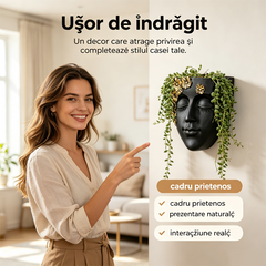 Ghiveci de Perete în Formă de Chip Uman, Sculptură Decorativă pentru Plante Căzătoare, Ghiveci Suspendat de Interior și Exterior, Decor Grădină
