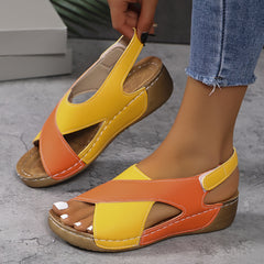 【36-43】 Sandale cu pană contrastante pentru femei Sandale confortabile cu curea la gleznă