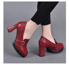 👠【35-40】2026 Noua Talpă groasă Toc gros Moda Damă Toc Înalt Pantofi din piele