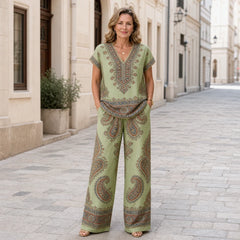 Set Casual cu Imprimeu Boem în Stil Vintage