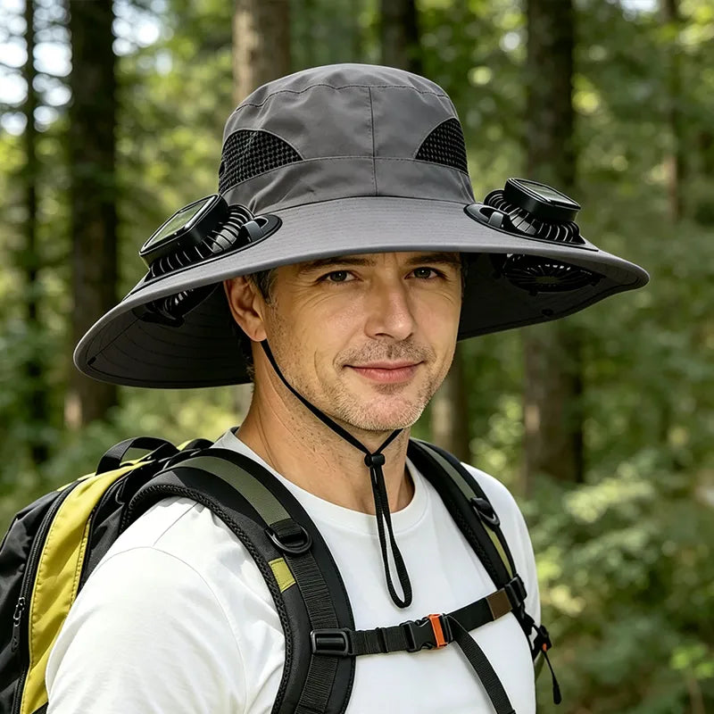 🧢【Esențial pentru outdoor!】Șapcă cu ventilator alimentat solar – protecție solară / impermeabilă / umbrire ☀️🌬️