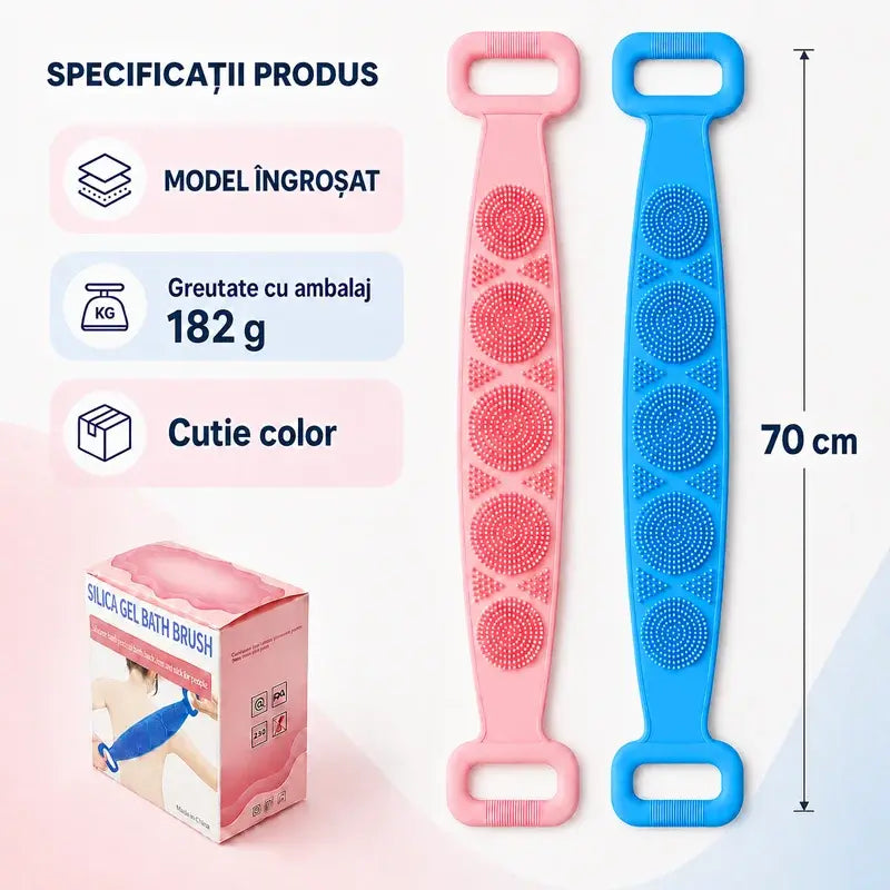 Prosop de baie din silicon, dublu strat, lung și gros (70 cm/180 g) – Ofertă limitată: cumpără unul și primești unul gratis (vei primi 2 bucăți într-o cutie colorată)! 🧼✨