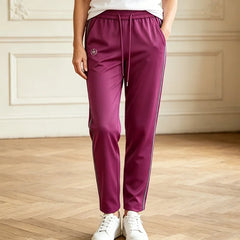 ✨Pantaloni Casual de Vară Damă: Croială Dreaptă și Fluidă, Efect de Subțiere, Cu Șnur în Talie și Dungă Laterală Sport-Șic