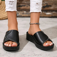 👡💎 Papuci eleganți cu strasuri, din piele naturală, cu talpă tip platformă wedge