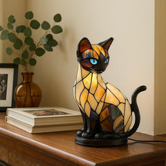 🐱 Lampă de masă creativă în formă de pisică, lumină de noapte retro, din rășină colorată
