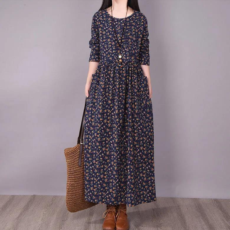 【Reduceri mari】✨Rochie largă retro cu imprimeu floral și buzunare.