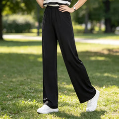 Pantaloni de Vară din Mătase de Gheață 2026: Talie Înaltă, Croială Dreaptă și Material Fluid (4 Culori, Mărimi S-3XL)