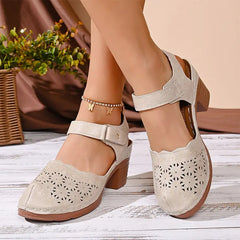 👍【Top 3 cele mai apreciate】Sandale retro elegante cu perforații și toc gros