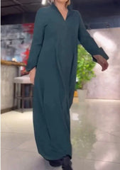 💋【35% REDUCERE】【S-3XL】Rochie casual cu mânecă lungă și decolteu în V, de culoare pură