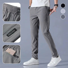 💥【Elasticitate Ridicată】Pantaloni Casual Bărbați, Culoare Solidă, Croială Slim Fit