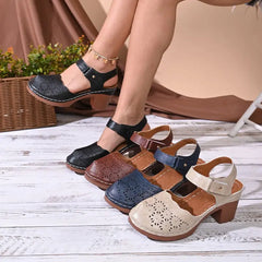 👍【Top 3 cele mai apreciate】Sandale retro elegante cu perforații și toc gros