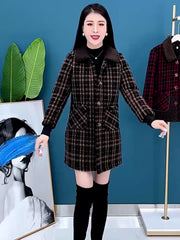 🔥【Vânzări mari】🍁🍂Palton de iarnă din cașmir și lână, cu model în carouri, pentru toamnă și iarnă